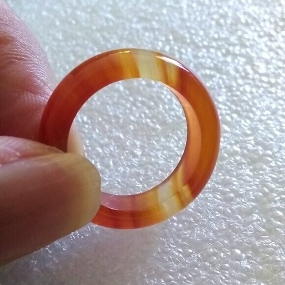 Apricot + Orange Bands ~ Agate Stone Band Size 7 ~ Friendship + Promise Rings - Picture 1 of 9